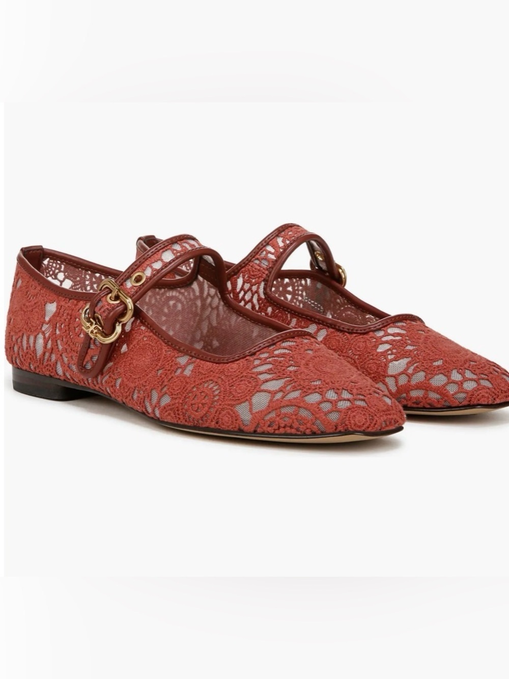 Sam Edelman Michaela Floral Mesh Lace Mary Jane Flats Coral Rust Size 8
